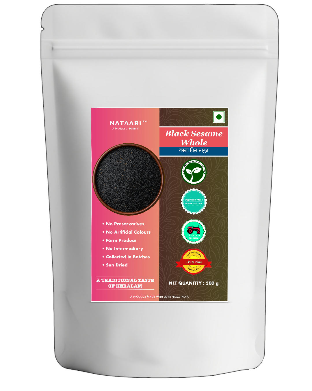 NATAARI™ Premium Organic Black Sesame Seeds(2 Kg) | Organically made | Using manure & Compost | Free from Chemical Pesticides